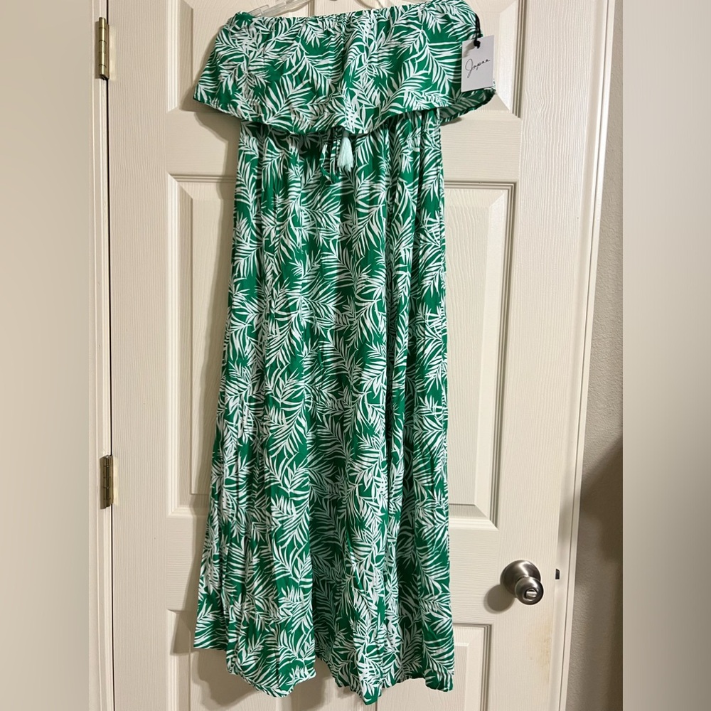 Japna Boho Tropical Strapless Maxi Dress Tassel Tie Front Slits-Size Small-NWT